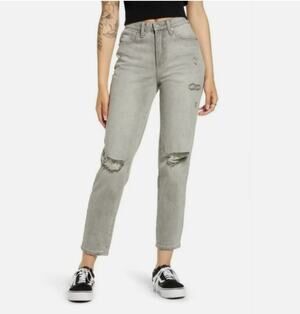 BP High Waist Mom Jeans Distressed Denim Cotton Light Gray Wash Womens Size 26